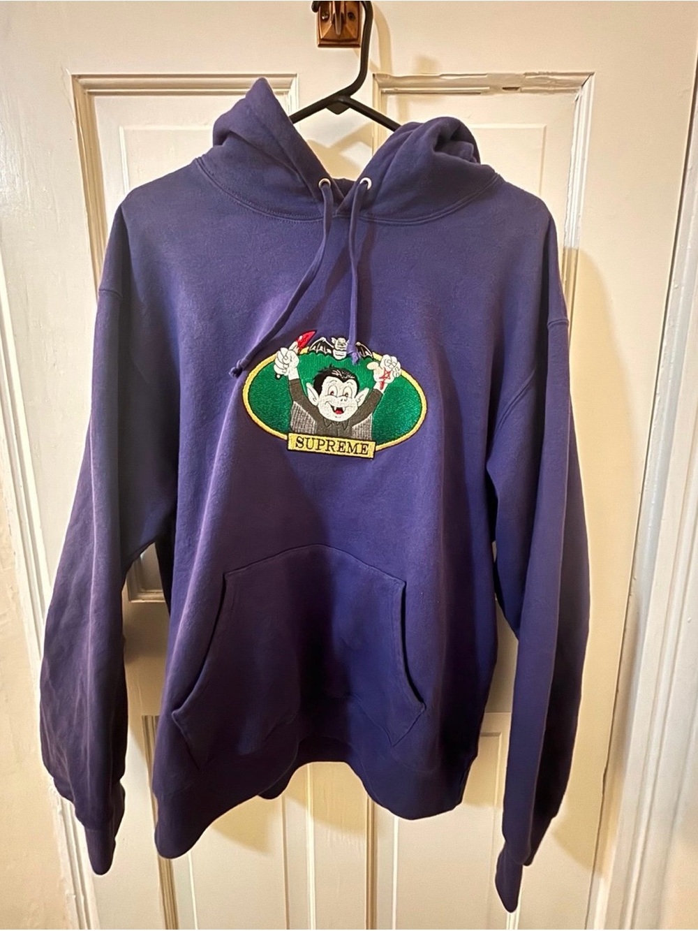 Supreme Purple Embroidered Cartoon Logo Hoodie - Men